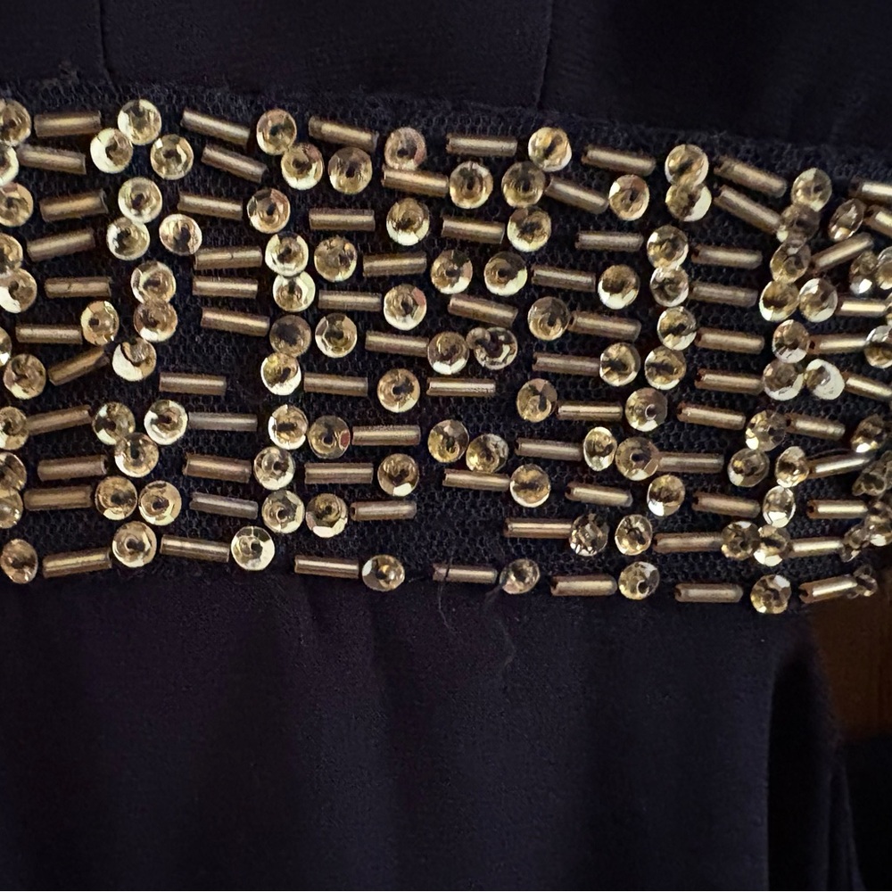 Ignite Evenings Black Dress w Gold Beaded Waist - Picture 4 of 4
